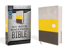 NIV, Boys’ Backpack Bible, Compact, Leathersoft, Yellow/Gray, Red Letter, Comfort Print