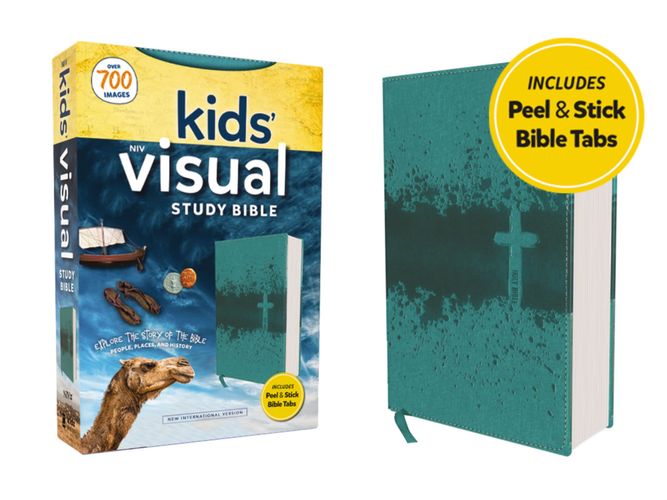 NIV, Kids’ Visual Study Bible, Leathersoft,  Teal, Full Color Interior, Peel/Stick Bible Tabs