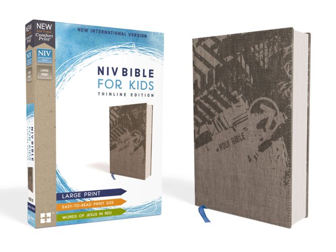 NIV, Bible for Kids, Large Print, Cloth over Board, Gray, Red Letter, Comfort Print