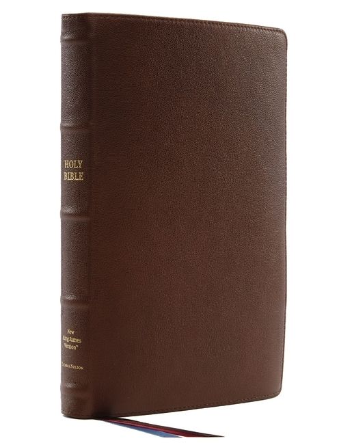 NKJV, Thinline Reference Bible, Large Print, Premium Goatskin Leather, Brown, Premier Collection, Comfort Print, Religion, Leatherbound Hardback,
