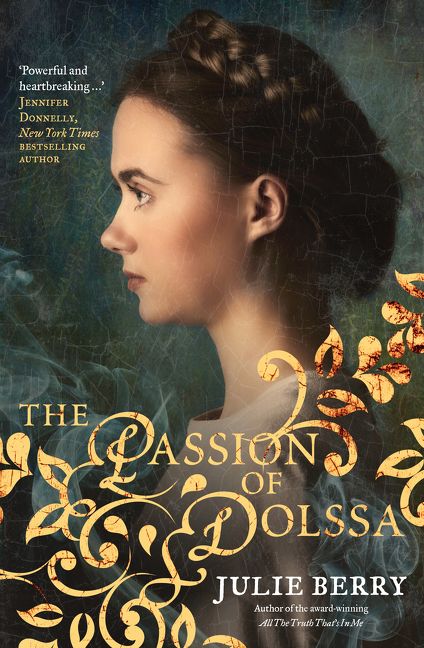 The Passion of Dolssa — a demure young woman shown in profile with the title blending into embellishments on the lower third of the page