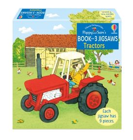 USBORNE BOOK AND 3 JIGSAWS POPPY AND SAM TRACTORS