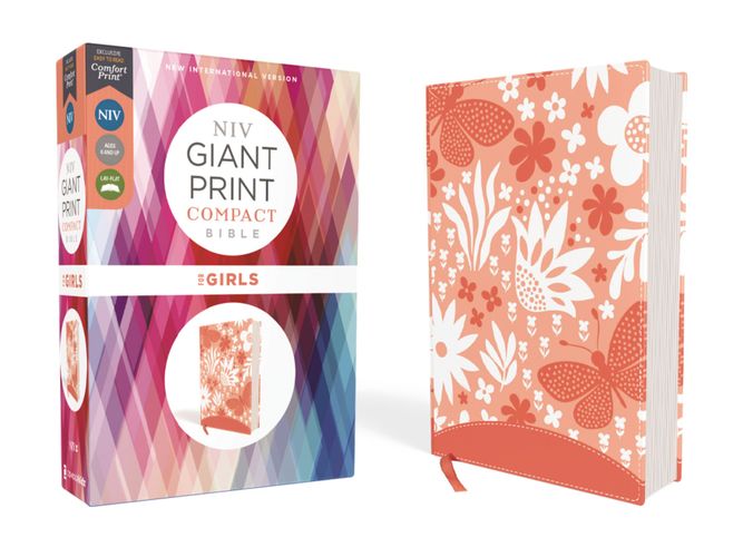 NIV, Giant Print Compact Bible for Girls, Leathersoft, Coral, Red Letter Edition, Comfort Print