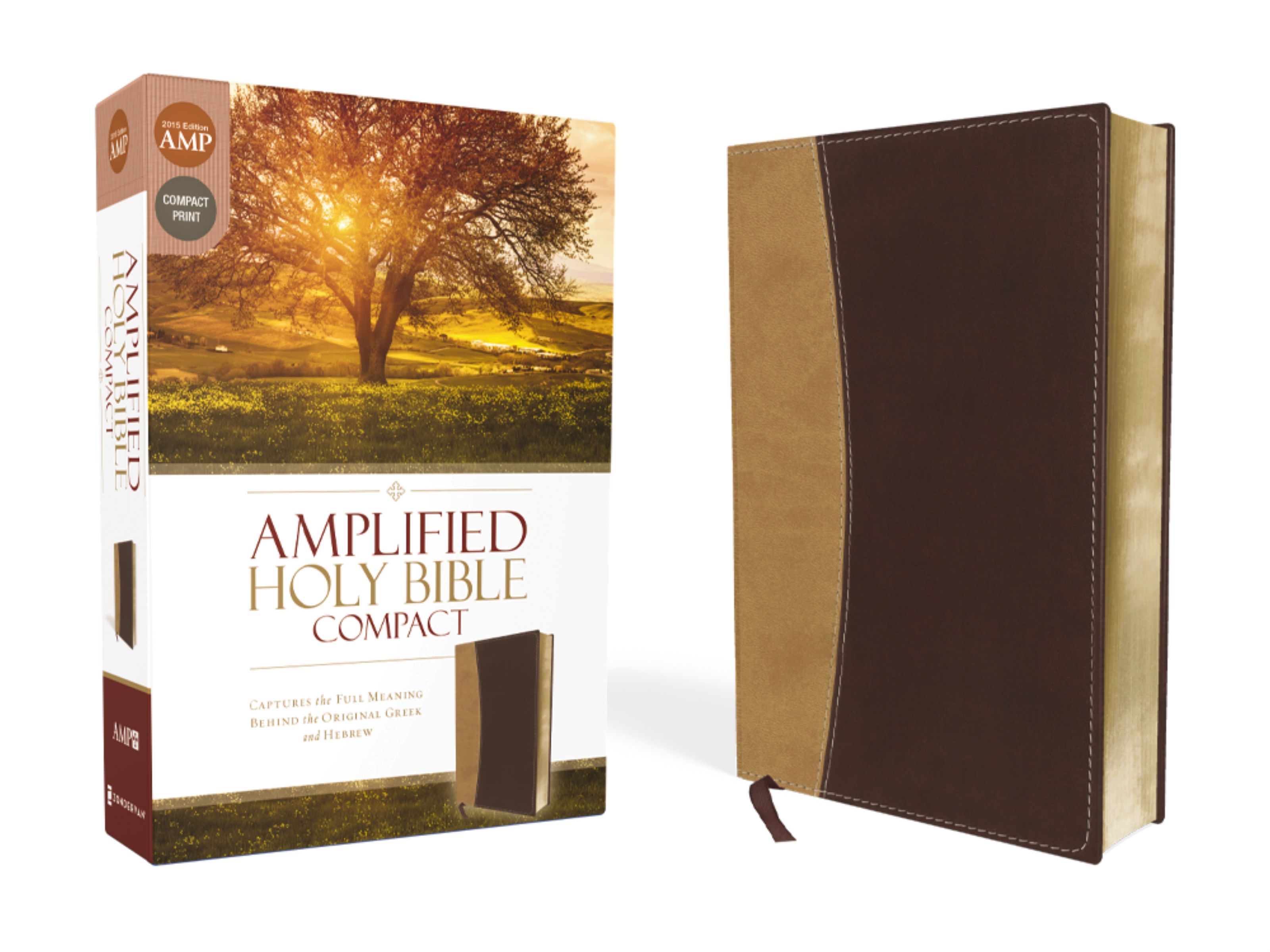 Amplified Holy Bible, Compact, Leathersoft, Tan/Burgundy, Hardback, Zondervan Zondervan