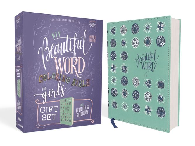 NIV, Beautiful Word Coloring Bible for Girls Pencil/Sticker Gift Set, Updated, Leathersoft over Board, Teal, Comfort Print