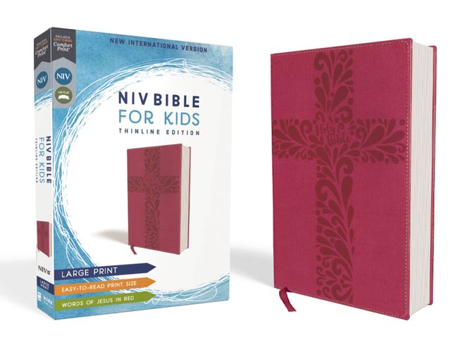 NIV, Bible for Kids, Large Print, Leathersoft, Pink, Red Letter Edition, Comfort Print