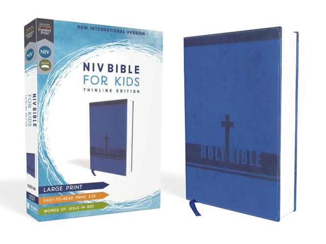NIV, Bible for Kids, Large Print, Leathersoft, Blue, Red Letter Edition, Comfort Print