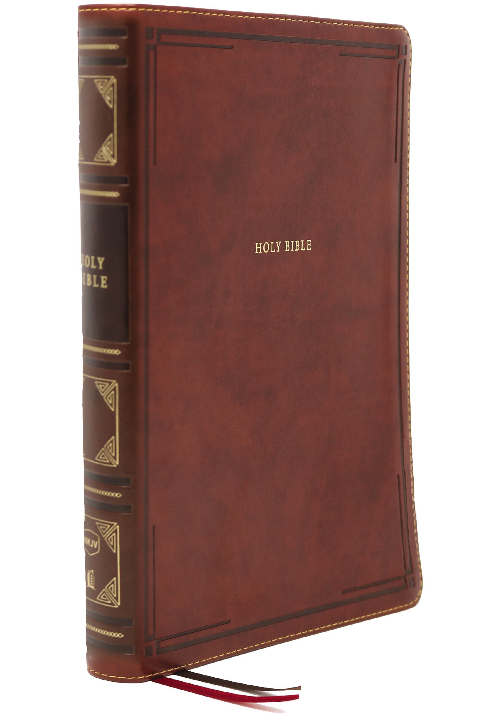 NKJV, Reference Bible, Center-Column Giant Print, Leathersoft, Brown, Red Letter, Thumb Indexed, Comfort Print, Hardback,