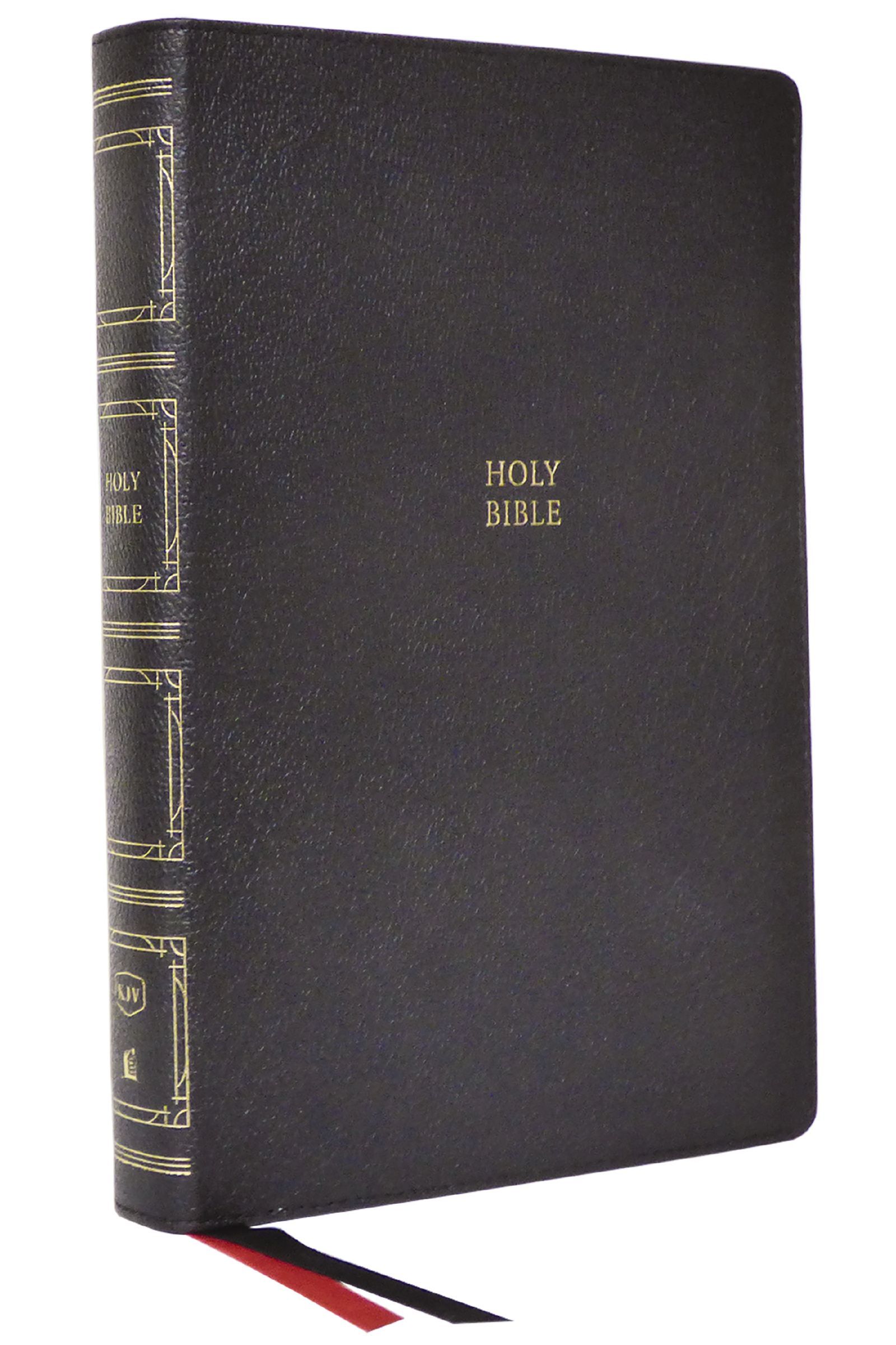 KJV, Paragraph-style Large Print Thinline Bible, Genuine Leather, Black, Red Letter, Thumb Indexed, Comfort Print, Leatherbound Hardback,