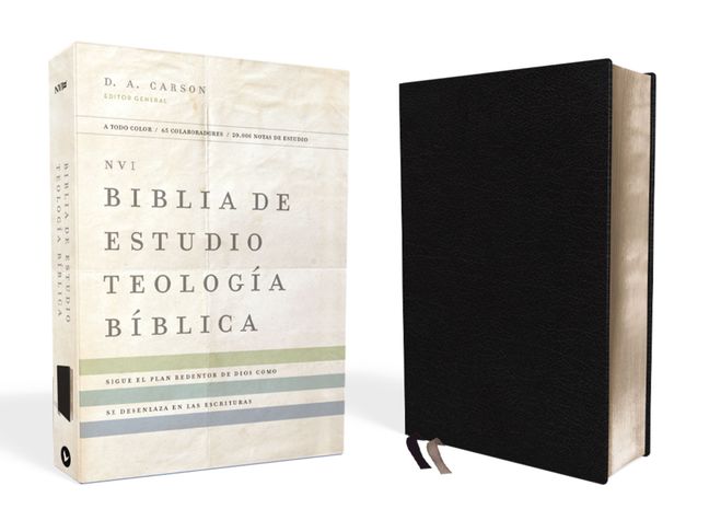 NVI, Biblia de Estudio Teología Bíblica, Interior a cuatro colores, Piel reciclada, Negro