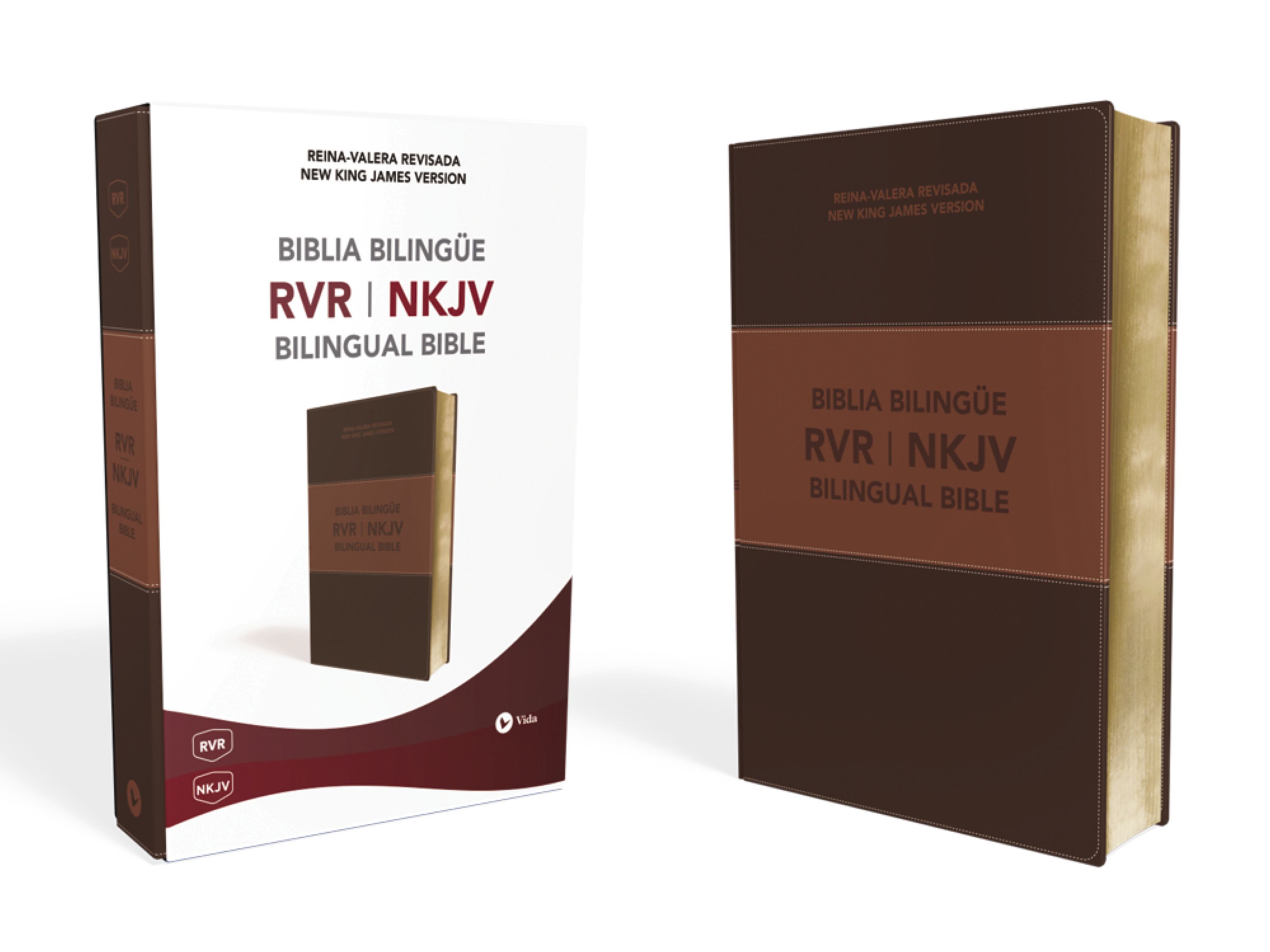 NKJV/RVR, Bilingual Bible, Leathersoft, Brown / NKJV/RVR Biblia Bilingüe, Leathersoft, Café Book Cover
