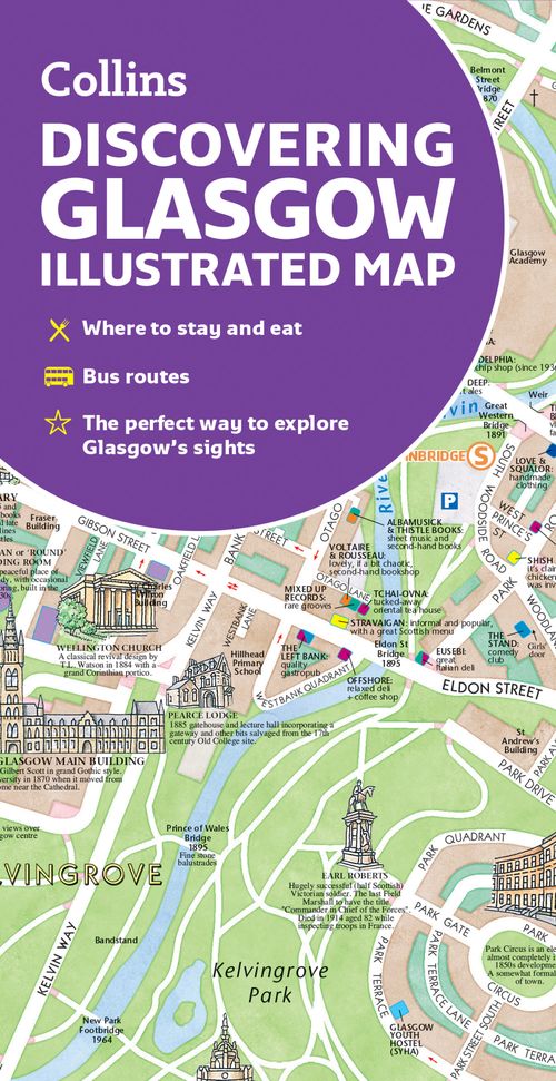 Discovering Glasgow Illustrated Map, Sports, Hobbies & Travel, Map, Dominic Beddow and Collins Maps