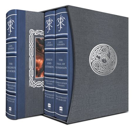 Cover image for The Great Tales of Middle-earth Boxed Set: The Children of Húrin, Beren and Lúthien & The Fall of Gondolin: Deluxe edition - J. R. R. Tolkien, Illustrated by Alan Lee, Edited by Christopher Tolkien